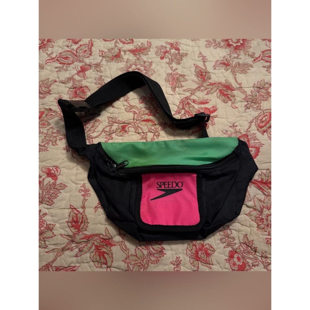 Vintage 90s Speedo Black Green & Pink Colorblock Waist Pack Bag